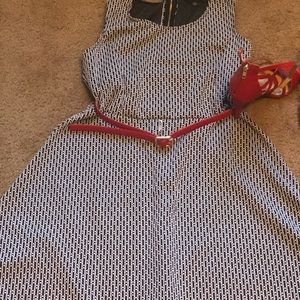 Black and white sleeveless dress with belt